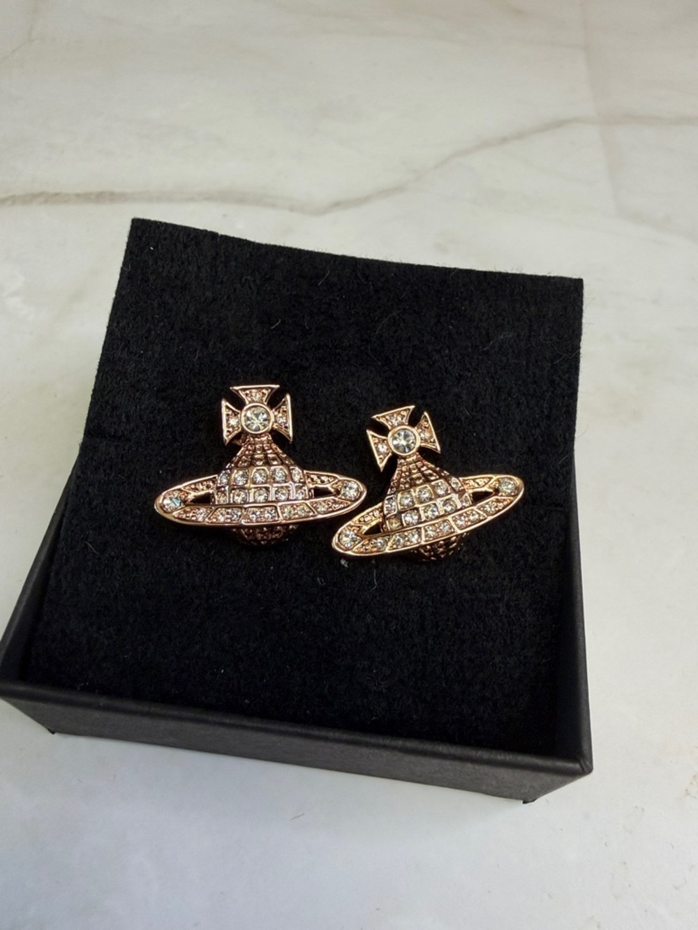 Vivienne Westwood Rose Gold Crystal Orb Stud Earrings